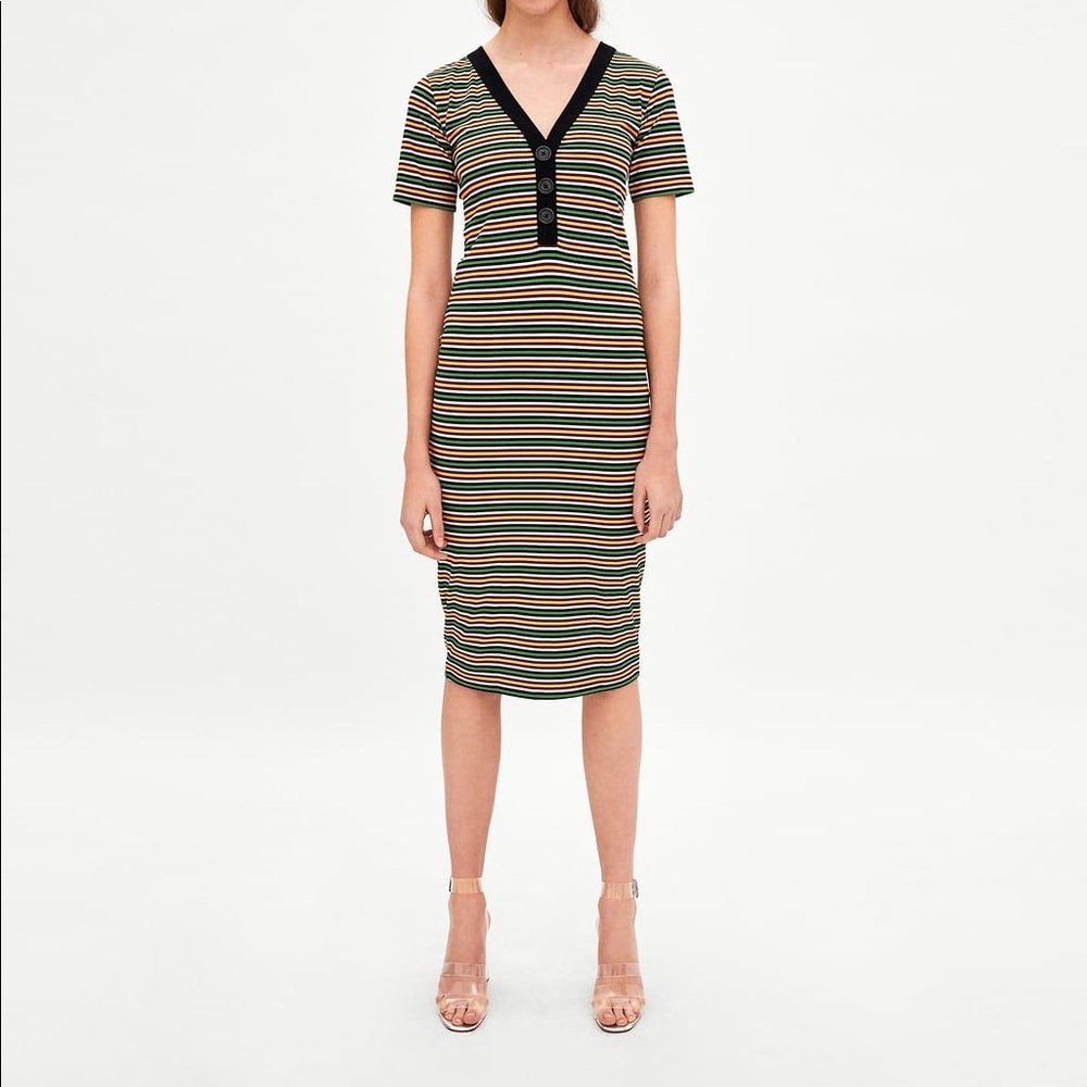 Zara RIBBED DRESS WITH BUTTONS